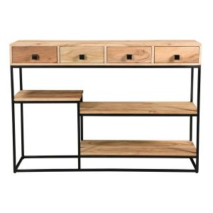 Miliboo Console 4 tiroirs en acacia et métal noir GRENELLE