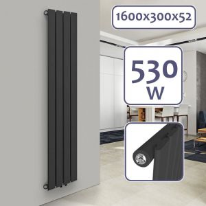 Image de Radiateur Vertical &agrave; Panneau Plat Simple, 1600 x 300 x 52 mm, Acier, Anthracite Chauffage Central pour Salle de Bain, Salon, Cuisine, Couloir,