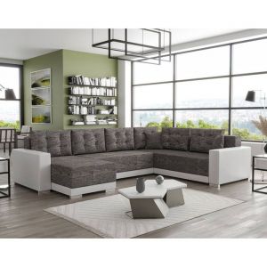 Canapé d'angle réversible convertible 7 places en tissu gris / blanc