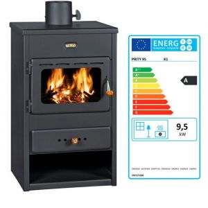 Poêle à bois Prity K1 – 95 kW Noir Graphite Classe A Design Compact