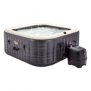 Intex Spa Gonflable carré Greystone Deluxe 4 Personnes, 175 x 175 x 71 cm, Chauffage 2 200 W, Bulles air Chaud, chlorateur salin, épurateur avec Filtre S2 (1 741 l/h), Accessoires Inclus (55093)