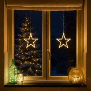Giftmas Christmas Lights - LED Hanging Decoration - Warm White - Battery-powered - Christmas Decorations For Indoors - Christmas Stars with Suction Cup - Window Decorations