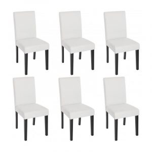 Image de Décoshop26 Lot de 6 chaises de salle à manger simili-cuir blanc mat pieds foncés CDS04237