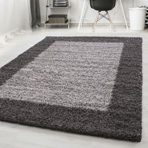 Life SHAGGY XXL - Grand Tapis à Bordures 240 x 340cm - 100% Polypropylène 30mm - Gris