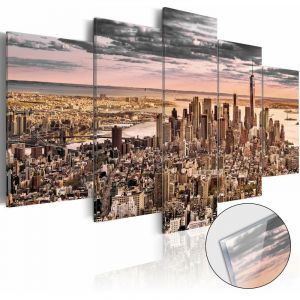 Décoshop26 Tableaux en verre acrylique décoration murale motif New York ciel du matin 5 panneaux 100x50 cm TVA110144