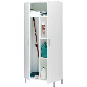 Pegane Armoire placard de rangement de 2 portes coloris blanc - Longueur 82 x profondeur 35 x hauteur 188 cm