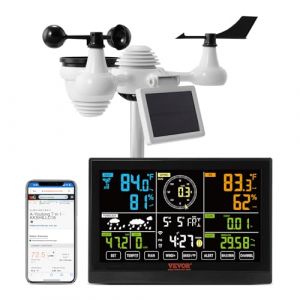 VEVOR Station Météo Wifi 7 en 1 Station Météo Sans Fil Intérieur Extérieur Solaire Grand Écran Couleur 7,5 po Station Météo Numérique Capteur pour Température Humidité Vitesse Direction de Vent Pluie