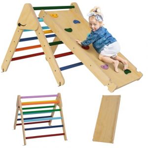 Triangle escalade enfants - AIYAPLAY - 3 en 1 - rampe double-face pour grimper et glisser - pin - 147x645x63cm - multicolore