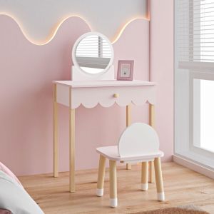 Table de maquillage pour enfants avec chaise Vestnes rose blanc [en.casa]