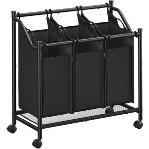 Songmics Panier à Linge Mobile, Chariot Linge Sale, Corbeille avec 3 Sacs Amovibles, avec Roulettes, pour Buanderie, Chambre, Salle de Bain, 3 x 45