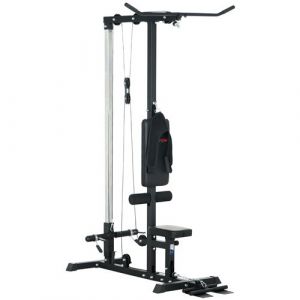 Station de musculation tirage poitrine - collaboration Aosom.fr x FFHandball - bande de résistance, siège réglable - noir