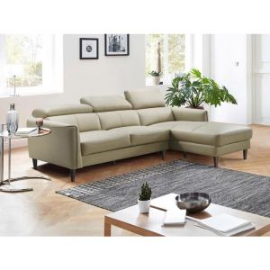 Canapé d'angle cuir 5 places beige