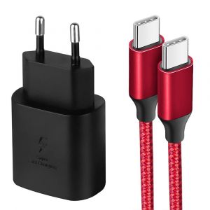 Chargeur Rapide USB-C 25W + C&acirc;ble USB-C Nylon 1M pour iPhone 15 Pro / iPhone 15 Pro Max / iPhone 15 / iPhone 15 Plus - E.F.Connection