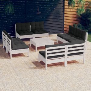 VidaXL Salon de jardin 9 pcs avec coussins anthracite Bois de pin - Blanc