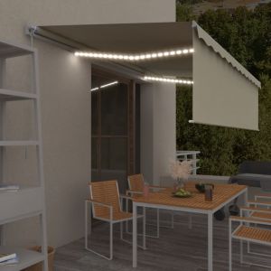 Image de VidaXL Auvent r&eacute;tractable manuel avec store et LED 5x3 m Cr&egrave;me
