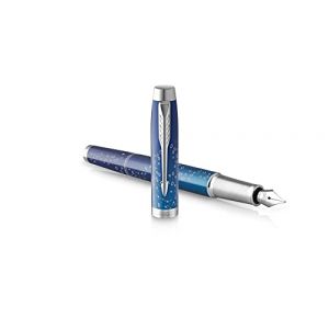 Parker IM Premium Submerge, Stylo roller, D&eacute;grad&eacute; de bleu, finition chrome, recharge noire pointe fine, Coffret cadeau