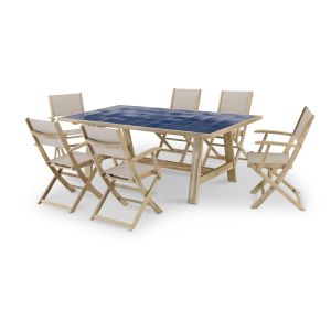 Ensemble table céramique bleue 205x105 et 6 chaises