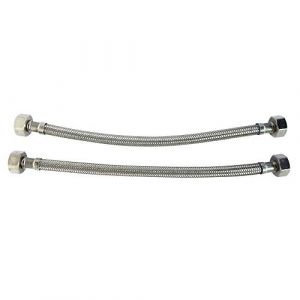 Image de Somatherm For You - Lot de 2 flexibles sanitaires - Raccord 2 &eacute;crous tournants 1/2' - l = 300mm DN8 - chrome