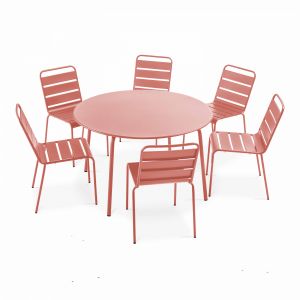 Oviala Ensemble table de jardin ronde et 6 chaises en m&eacute;tal argile 120 x 72 cm