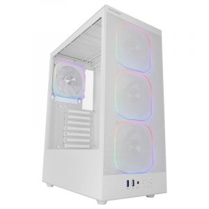 Mars Gaming Boîtier gaming ATX Mc-Nebula avec 4 ventilateurs ARGB, passe-câbles 120 mm et verre trempé blanc