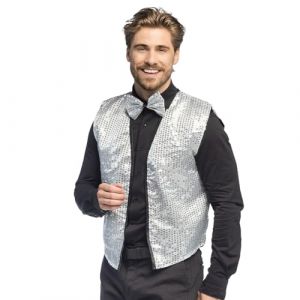 Ruedelafete Set Gilet et Nœud -Spangles Argent L/XL
