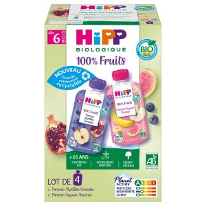 HiPP Gourdes 100% Fruits 2 vari&eacute;t&eacute;s B 6 mois 4x90g