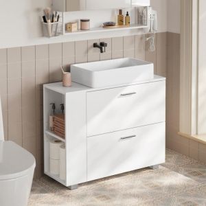 Songmics Meuble sous lavabo avec 2 grands tiroirs 30 x 80 x 64 cm blanc nuage