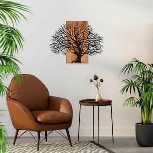 Wallity Accessoire mural en bois élégant et décoratif, 58 x 75 cm, noyer et noir, 50% bois (3 cm) et métal (1,5 mm), texture unique et variations de couleurs