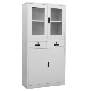 Image de VidaXL Armoire De Bureau Gris Clair 90x40x180 Cm Acier Et Verre Tremp¿¿