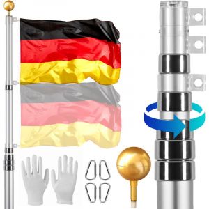 VEVOR Kit de mât de drapeau allemand télescopique 9140 mm en aluminium argent