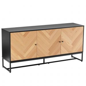 Oviala Buffet 3 portes décor mélaminé 160 cm chêne et noir