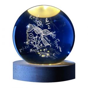 Boule de verre 3D avec LED RGB I-Total XL2721A MEDIUM effet au plafond, veilleuse, lampe de nuit avec base en bois, th&egrave;me Math