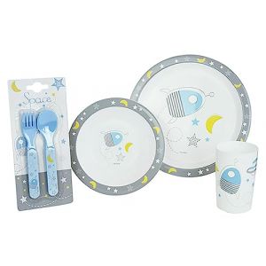 Jemini Set vaisselle verre assiette creuse/couverts enfant Espace