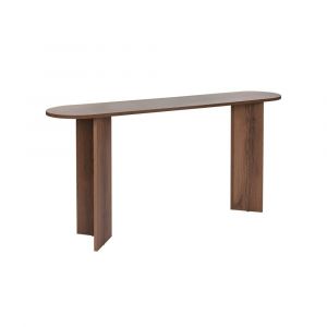 Console de salon ovale effet noyer clair - pieds en V MARFA