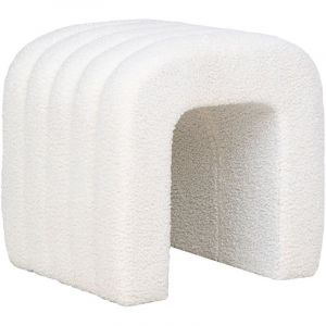 CALINE - Pouf design en Tissu Boucl&eacute; Peluche Blanc