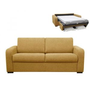 Image de Canap&eacute; 3 places convertible express en tissu jaune moutarde - Couchage 140 cm - Matelas 14 cm - BEVIS