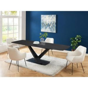 Pascal Morabito Table à manger extensible 6 à 10 couverts en verre trempé, céramique et métal - Effet marbre noir - MALATA de