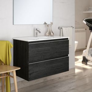 Meuble de salle de bain 100cm simple vasque - 2 tiroirs - sans miroir - ebony (bois noir) - BALEA