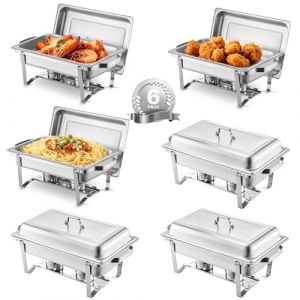 VEVOR Chauffe-Plat 6PCs 7,5 L, Buffet Chauffant Rectangulaire, Réchaud en Acier Inoxydable, avec 6 Bacs Pleine Taille et Couvercle, pour Buffet Libre-Service Hôtel Traiteur Restauration, Argenté