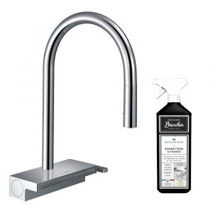 Hansgrohe Robinet de cuisine avec douchette Aquno Select M81 170 3 jets chrom&eacute; + nettoyant Briochin