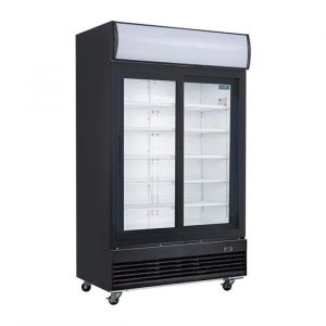 Polar Frigo Professionnel Vitré Noir 2 Portes Coulissantes avec Caisson Lumineux Série G 950L