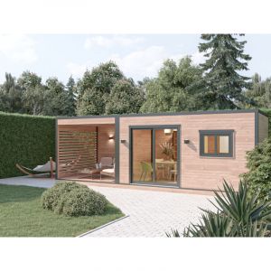 Poolhouse Design 24m2 - Bois Douglas Epaisseur 55mm - Baie Vitree Alu - Toiture Acier Avec Voliges