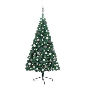 VidaXL Demi-arbre de Noël artificiel avec LED et boules Vert 240 cm