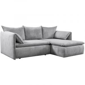 Canap&eacute; d'angle droit convertible en velours c&ocirc;tel&eacute; gris TEODORA