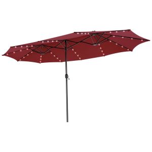 Coast Double Parapluie de Terrasse 470x280 cm - Rouge Vin - Avec 48 Lumières LED et Panneau Solaire