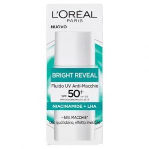 L'Oréal Paris Paris Bright Reveal Fluido UV Anti-Macchie SPF 50+, Protezione molto alta + Niacinamide + LHA + Vitamina E, 50 ml Maschera idratante female