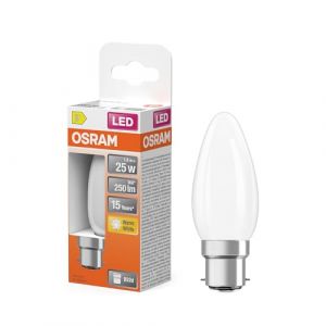 Osram Lampe LED forme étoile bougie B25 filament, 2700 K blanc chaud, 1,8 W, B22d, dépolie, 250 lm, 15 000 h, pour lampes de table, luminaires décoratifs