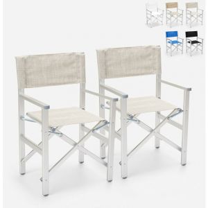 Beach and Garden Design 2 Chaises de plage pliantes portables en textil&egrave;ne aluminium Regista Gold | Gris