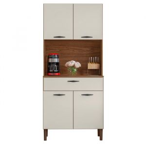 Buffet de Cuisine 4 Portes 1 Tiroir Noyer et Blanc Largeur 74.5 cm - marron