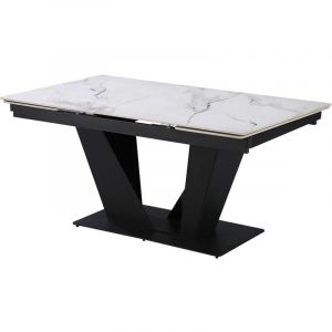 Habitat et Jardin Table à manger extensible en céramique - 160/240 cm - 6 à 10 personnes "Nova" - Blanc marbré gris